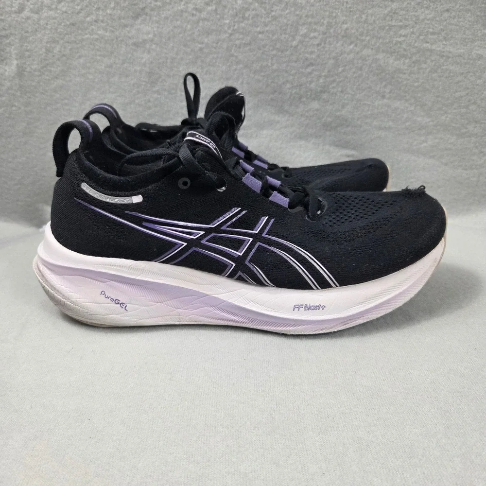 ASICS Gel-Nimbus 26 Womens Running Shoes Black Purple 1012B601 Size 7.5